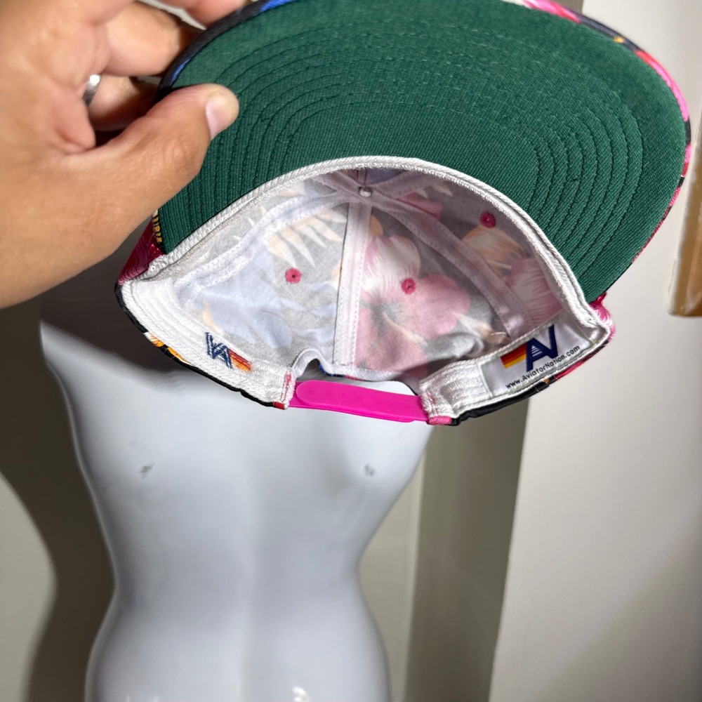 Aviator Nation Trucker Hat Tropical Floral Retro Logo Pink Blue OSFA - Picture 5 of 5